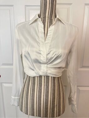 ASTR The Label White Satin Cropped Wrap Blouse XS